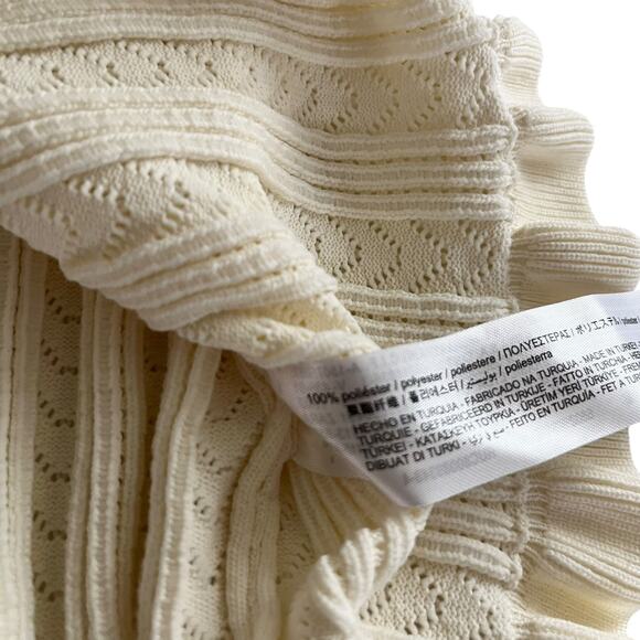 Zara Cream Ruffle Collar Knit Crystal Jewel Button Cardigan Sweater Size Medium - Picture 8 of 9